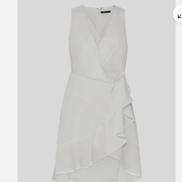 BCBGMAXAZRIA Women’s White V-Neck Faux-Wrap Ruffle Satin Crepe Mini Dress  08 - Picture 1 of 5